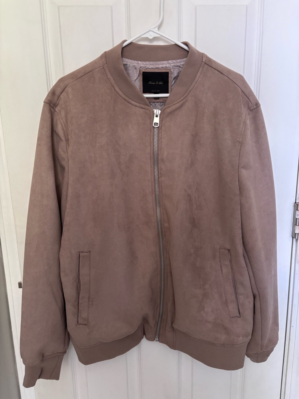 Porter & Ash Mens Faux Suede Full Zip Taupe/Tan Bomber Jacket Size XL